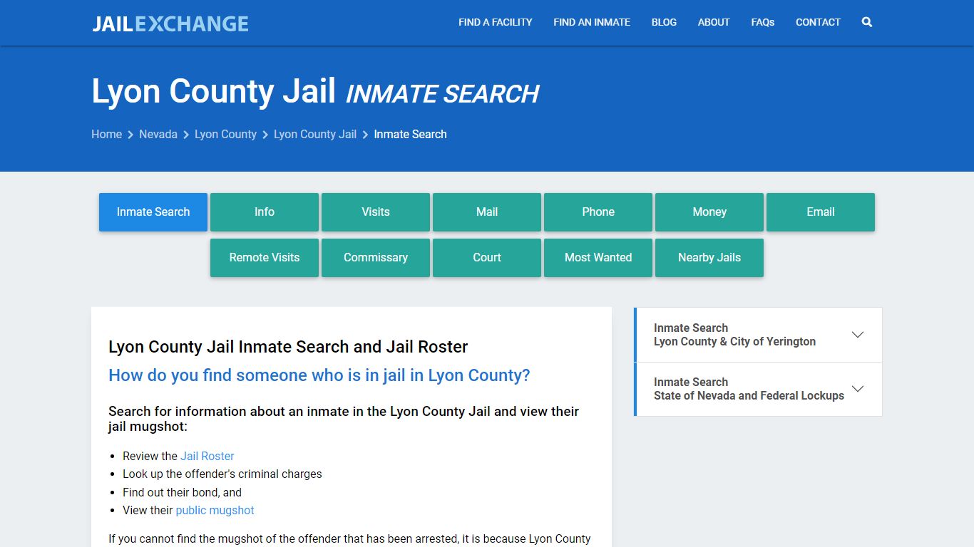 Inmate Search: Roster & Mugshots - Lyon County Jail, NV