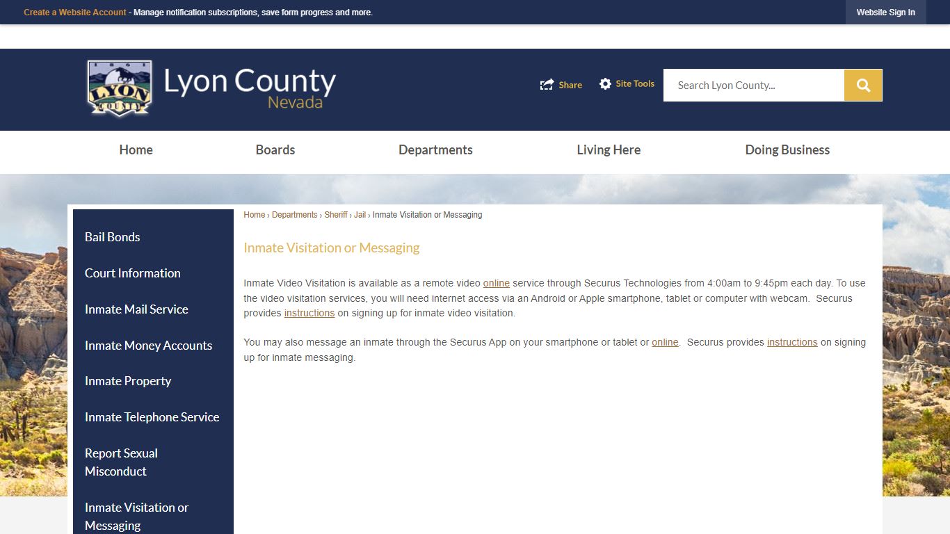 Inmate Visitation or Messaging | Lyon County, NV - Official Website