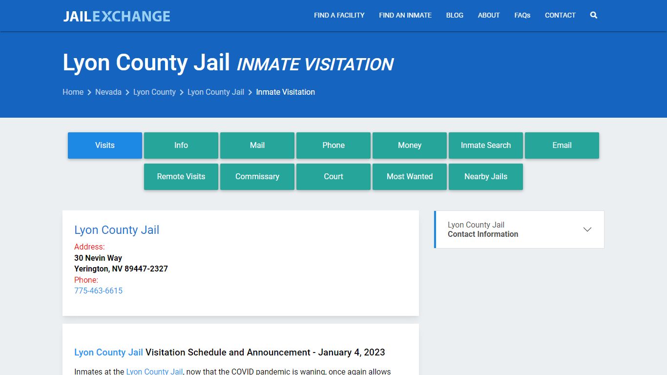 Inmate Visitation - Lyon County Jail, NV - Jail Exchange